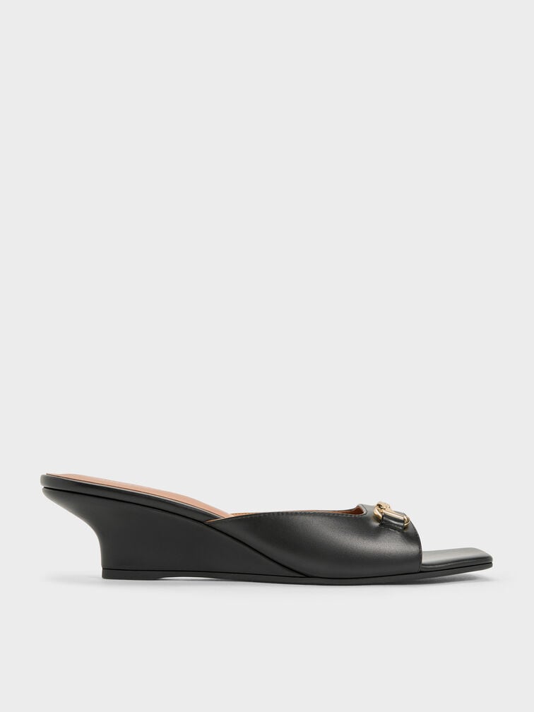 Erinna Metallc-Accent Wedge Mules, Black, hi-res