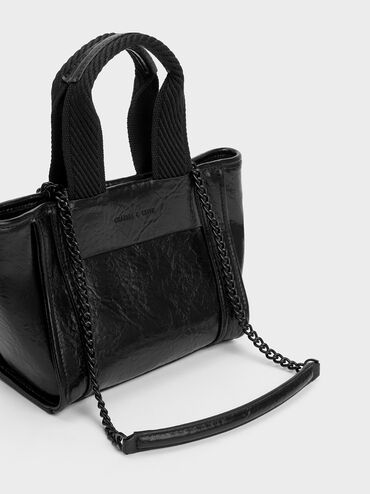 Shalia Crinkle-Effect Chain-Handle Tote Bag, Jet Black, hi-res