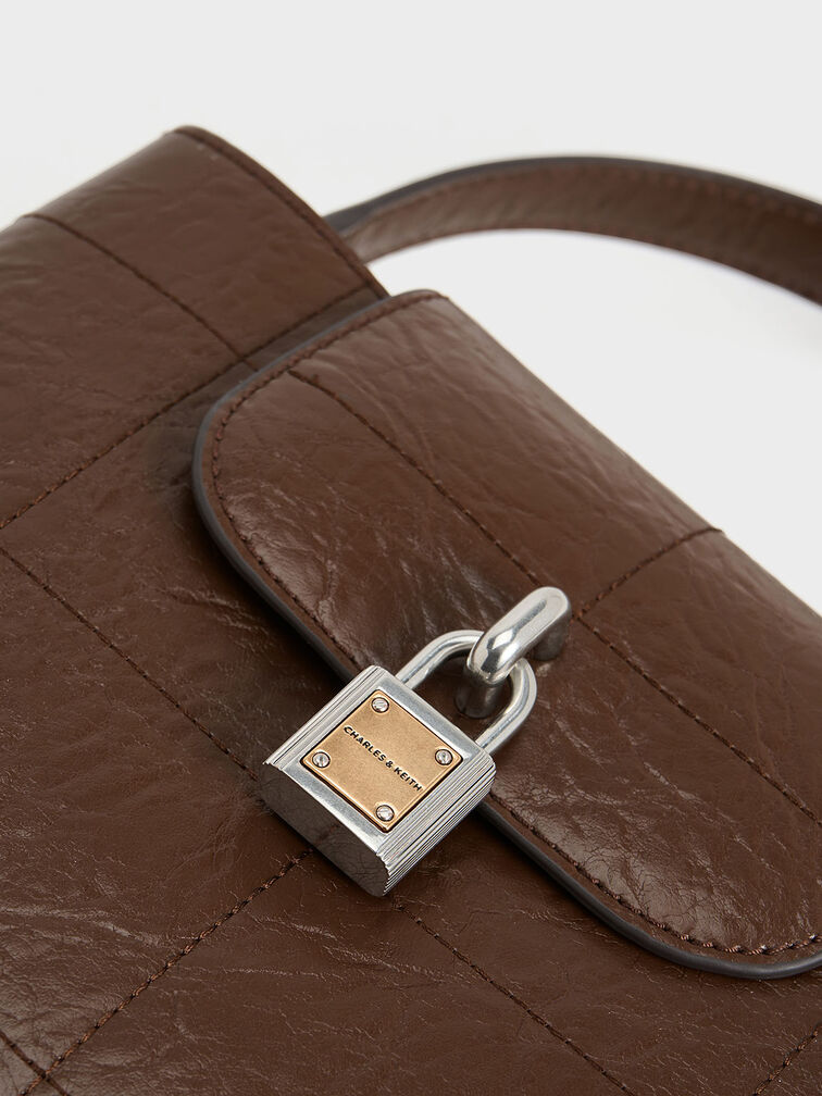Suki Crinkle-Effect Top Handle Bag, Dark Brown, hi-res