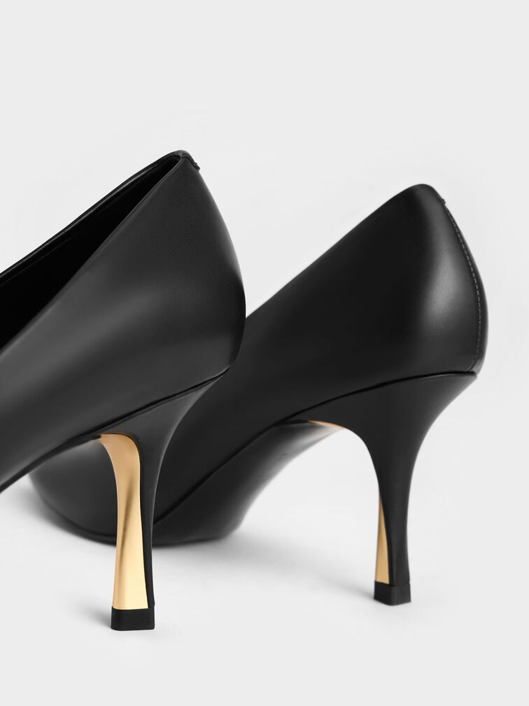 Sculptural Heel Pointed-Toe Pumps, Black, hi-res