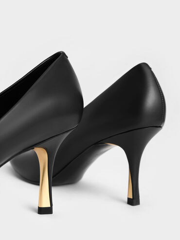 Sculptural Heel Pointed-Toe Pumps, Black, hi-res
