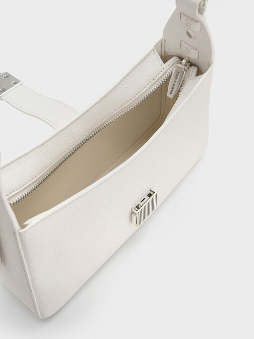 Chain Handle Shoulder Bag, White, hi-res