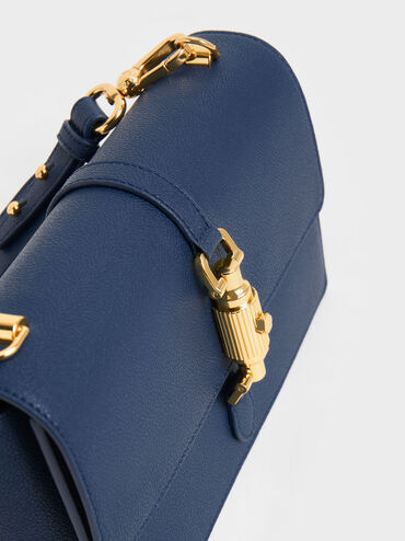 Atlas Push-Lock Braided Handle Bag, Navy, hi-res