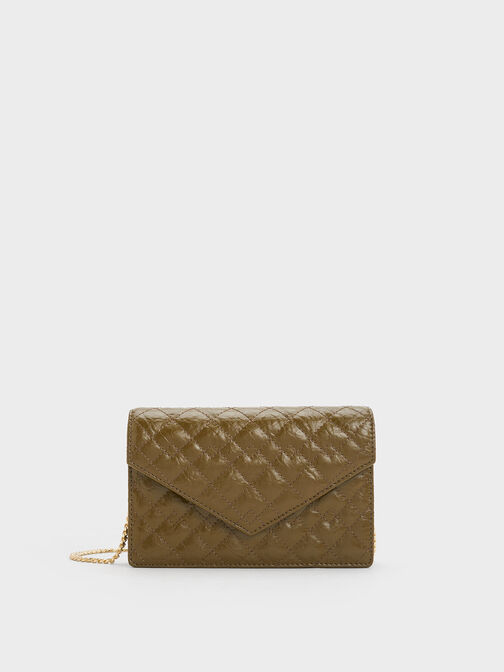 Duo Quilted Envelope Clutch, Khaki, hi-res
