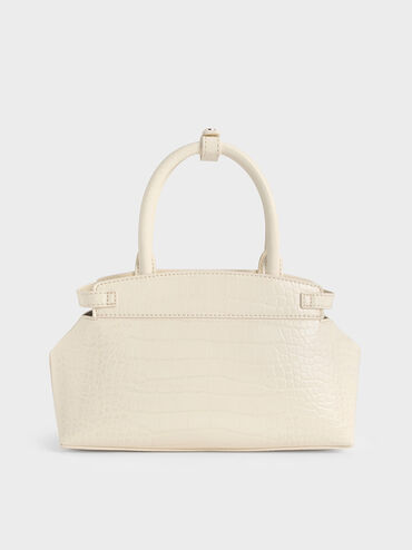Aurelia Croc-Effect Metallic-Accent Elongated Tote, Cream, hi-res