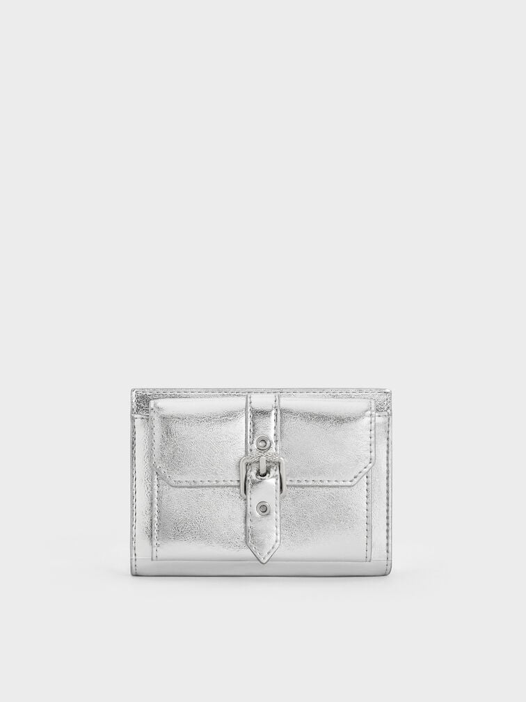 Blaise Metallic Grommet-Belt Wallet, Silver, hi-res
