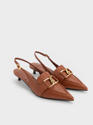 Gabine Leather Interlocking-Accent Slingback Pumps, Cognac, hi-res