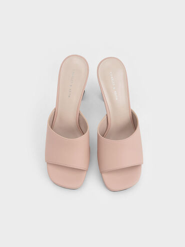 Platform Block Heel Mules, Light Pink, hi-res