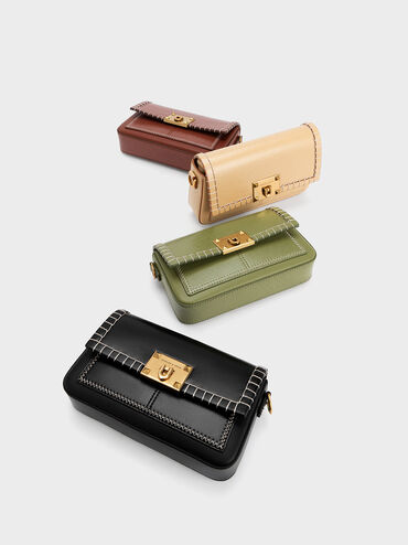 Circe Stitch-Trim Top Handle Bag, Olive, hi-res