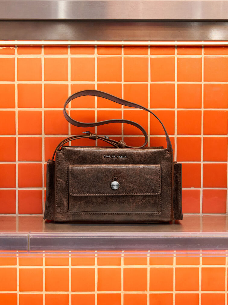 Zevon Multi-Pocket Shoulder Bag, Distressed Coffee, hi-res