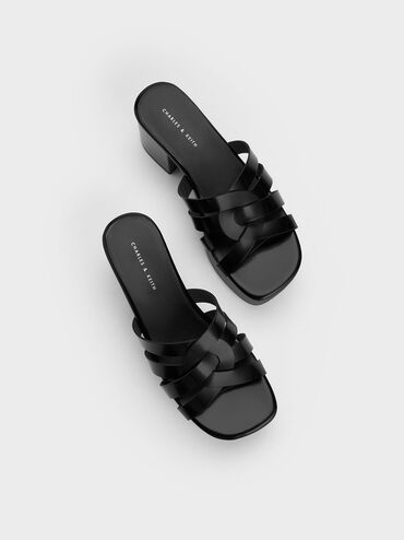 Interwoven Chunky Platform Mules, Black Box, hi-res