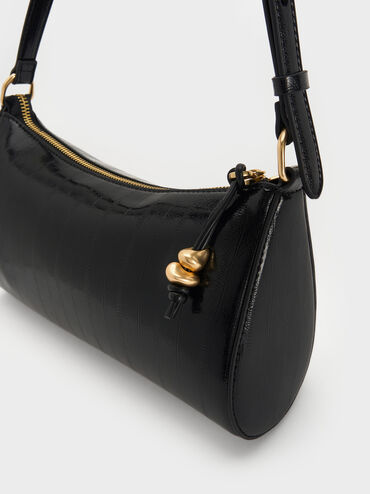 Augustine Eel-Effect Sculptural-Detail Shoulder Bag, Black, hi-res