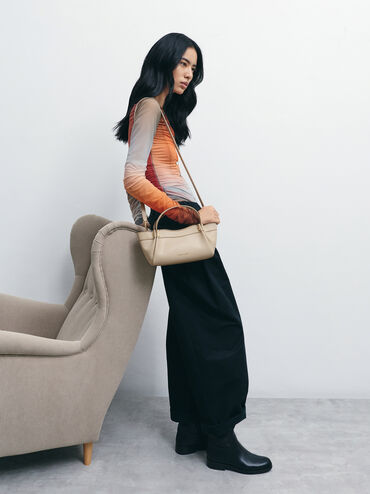 Clarice Pleated Double-Handle Tote Bag, Dusted Oat, hi-res