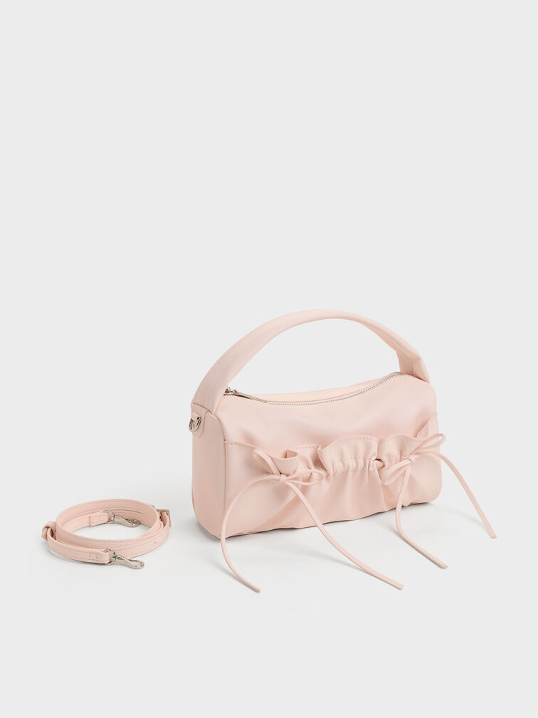 Reese Ruched Bow Top Handle Bag, Soft Pink, hi-res