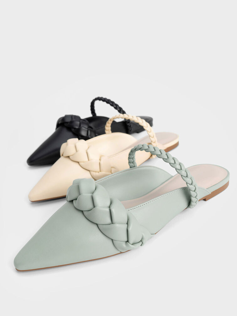 Braided Flat Mules, Black, hi-res