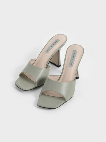Square Toe Heeled Mules, Sage Green, hi-res