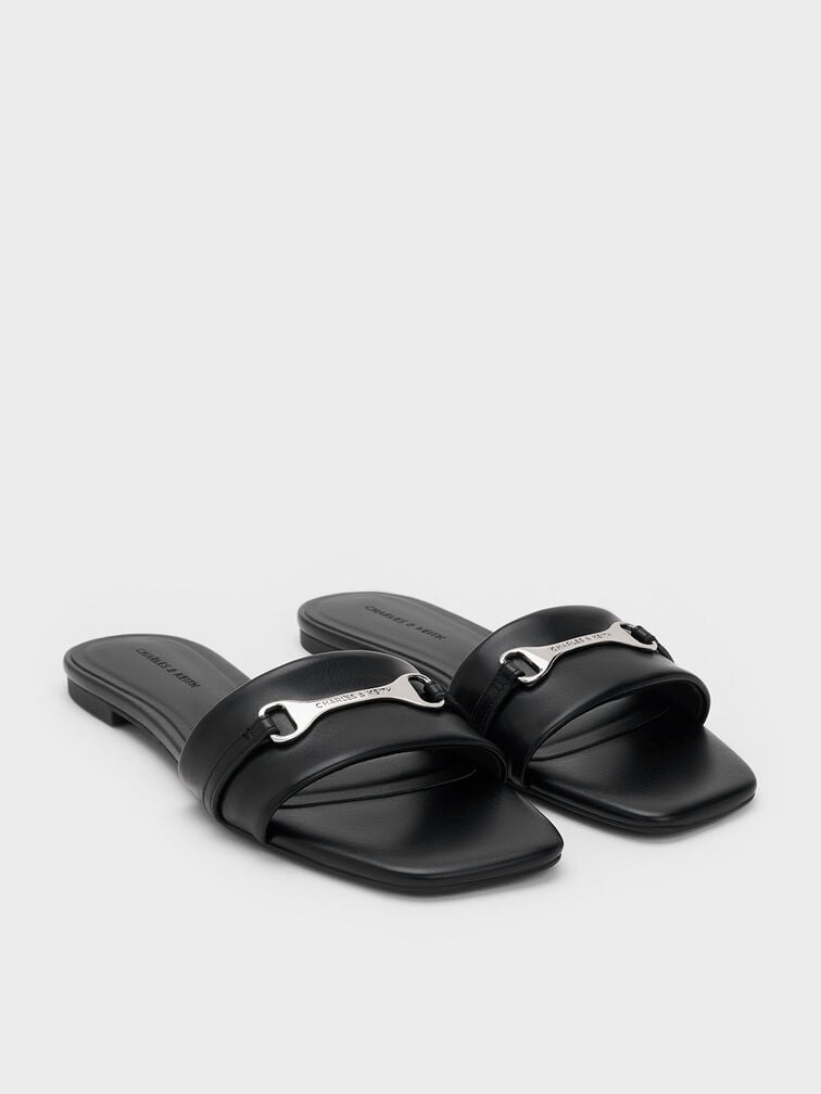 Leslie Slide Sandals, Black, hi-res