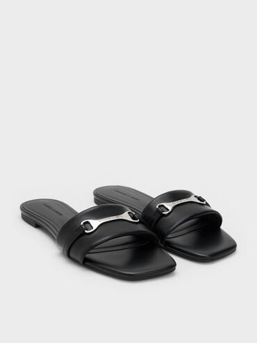 Leslie Slide Sandals, Black, hi-res