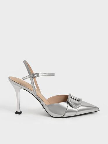 Gabine Gem-Embellished Back Strap Pumps, Pewter, hi-res