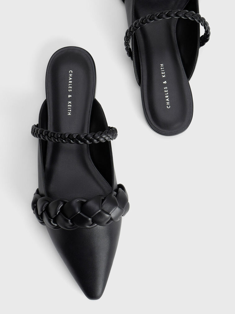 Braided Flat Mules, Black, hi-res