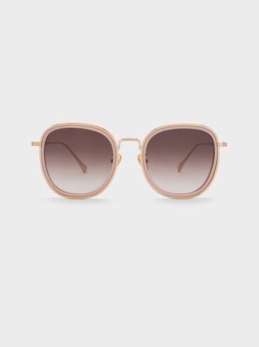 Recycled Acetate Metallic-Rim Oversized Sunglasses, Pink, hi-res