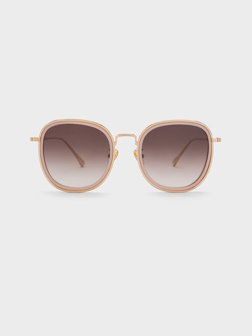 Recycled Acetate Metallic-Rim Oversized Sunglasses, Pink, hi-res