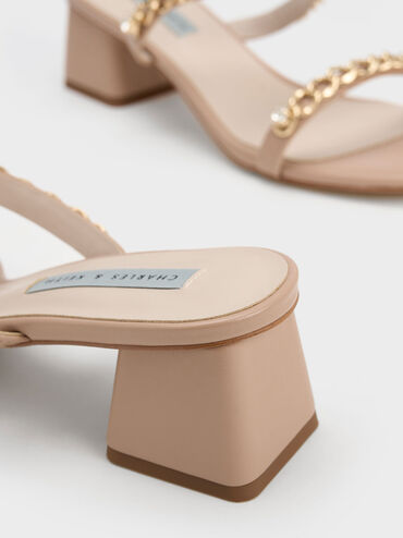 Chain-Link Block Heel Sandals, Nude, hi-res