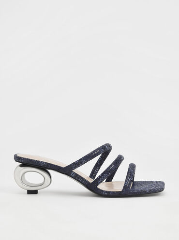Sculptural Heel Snake Print Tubular Mules, Animal Print Blue, hi-res