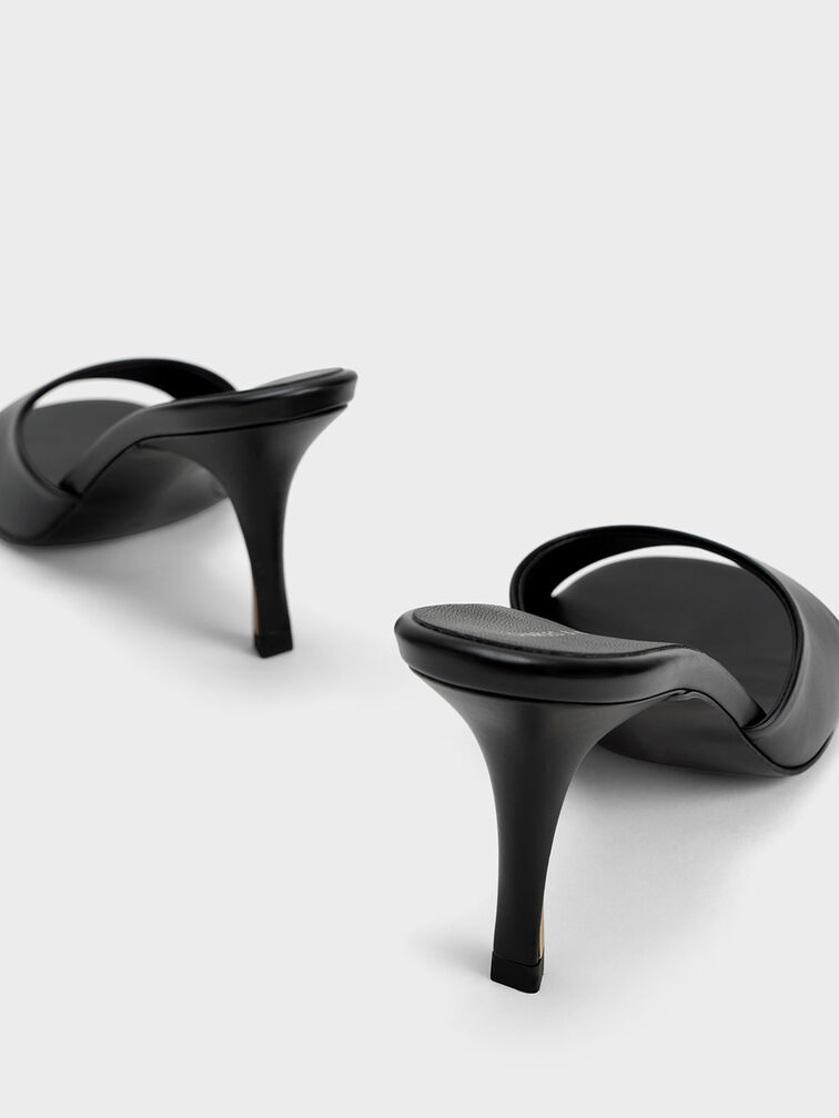 Round-Toe Sculptural Heel Mules, Black, hi-res