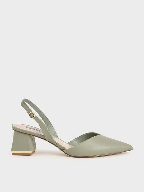 Trapeze Heel Slingback Court Shoes, Sage Green, hi-res