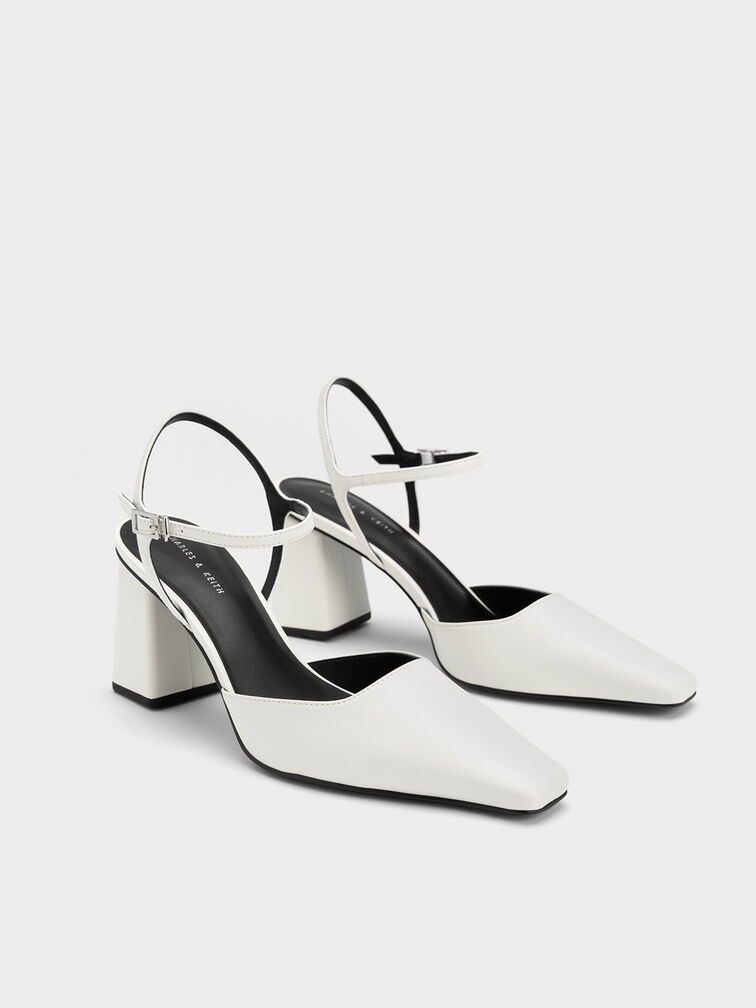 Tapered Block Heel Pumps, White, hi-res
