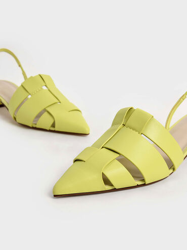 Woven Slingback Pumps, Lime, hi-res