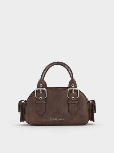 Blaise Buckle-Strap Side-Pocket Bowling Bag, Distressed Coffee, hi-res