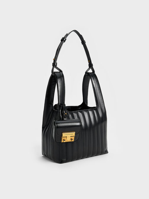Donna Crinkle-Effect Tote Bag, Black, hi-res