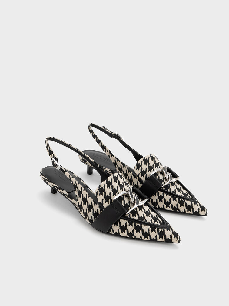 Gabine Leather Houndstooth Interlocking-Accent Slingback Pumps, Multi, hi-res