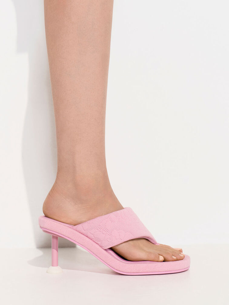 Noemi Knitted Spool Heel Sandals, Pink, hi-res