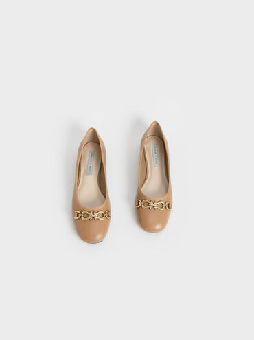 Chain Link Ballerina Flats, Camel, hi-res