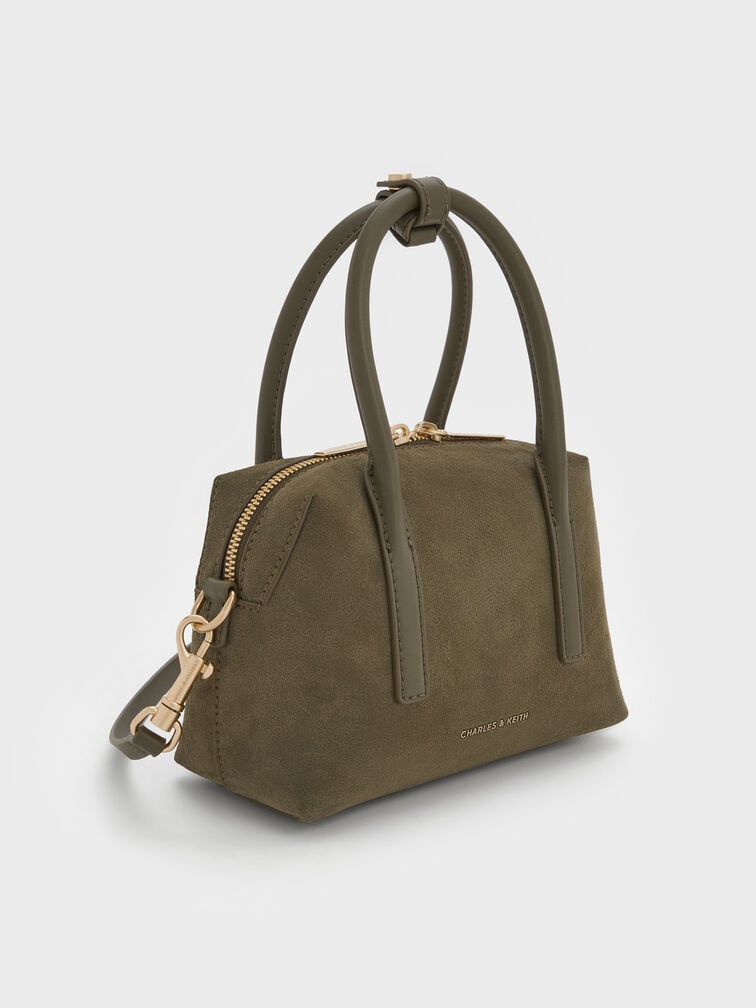 Deyna Recycled Suede Bowling Bag, Deep Olive, hi-res