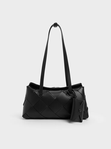 Maribel Woven Trapeze Shoulder Bag, Black, hi-res