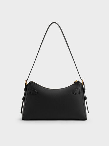 Dinora Belted Shoulder Bag, Black, hi-res