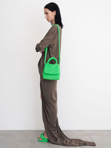 Loey Textured Top Handle Bag, Green, hi-res