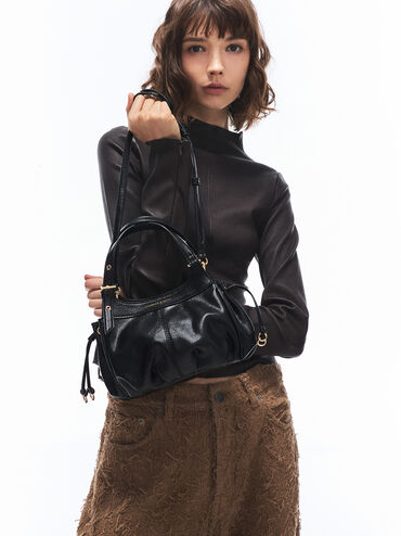 Mini Lillith Drawstring Bucket Bag, Black, hi-res