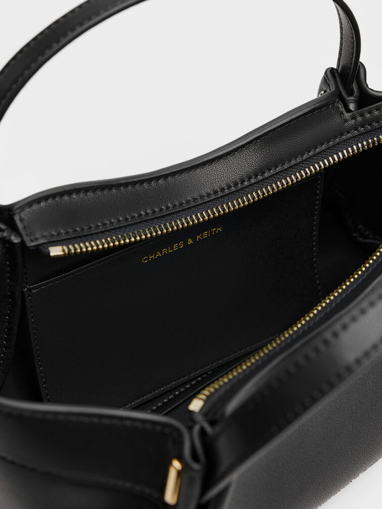 Clarice Pleated Double-Handle Tote Bag, Black, hi-res