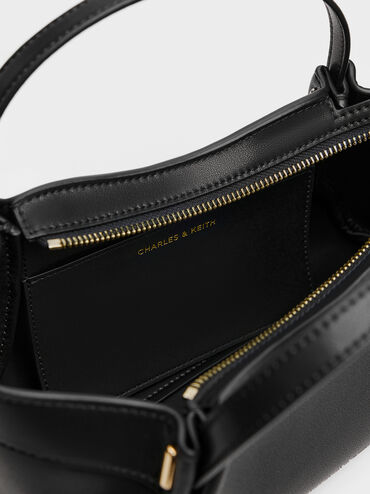 Clarice Pleated Double-Handle Tote Bag, Black, hi-res