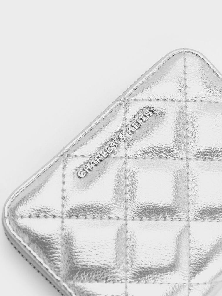 Alva Metallic Quilted Zip-Around Wallet, Silver, hi-res