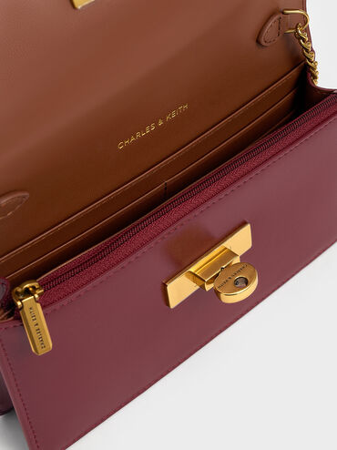 Samantha Envelope Chain-Embellished Crossbody Bag, Burgundy, hi-res