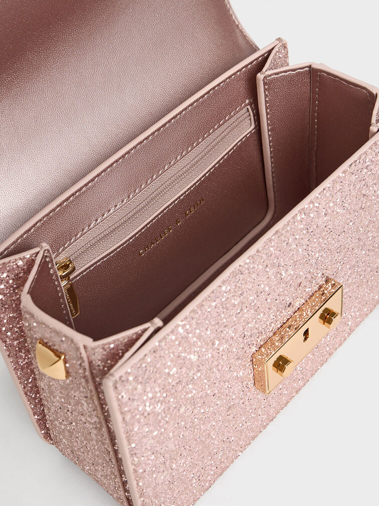Alva Glittered Chain-Handle Bag, Blush, hi-res