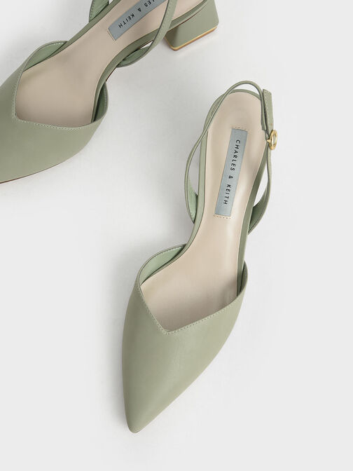 Trapeze Heel Slingback Court Shoes, Sage Green, hi-res