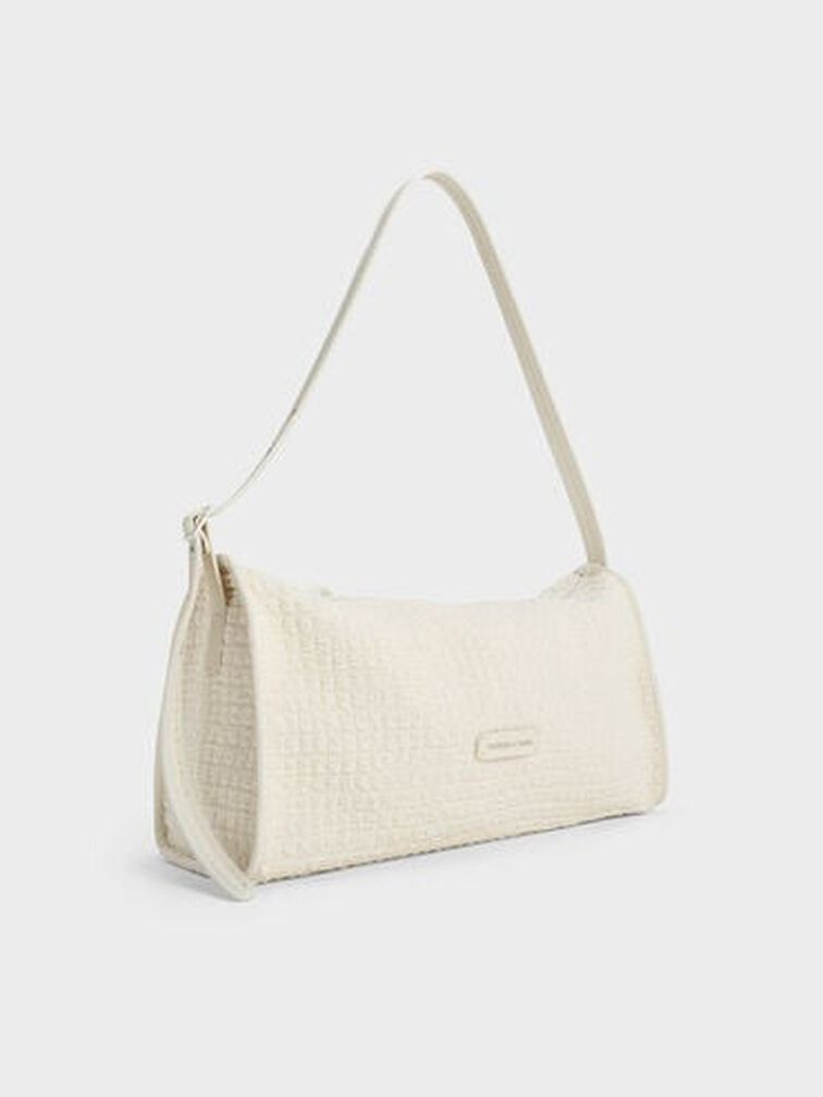 Textured Elongated Shoulder Bag, Frosted White, hi-res