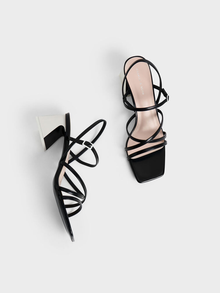 Two-Tone Trapeze Heel Sandals, Black, hi-res